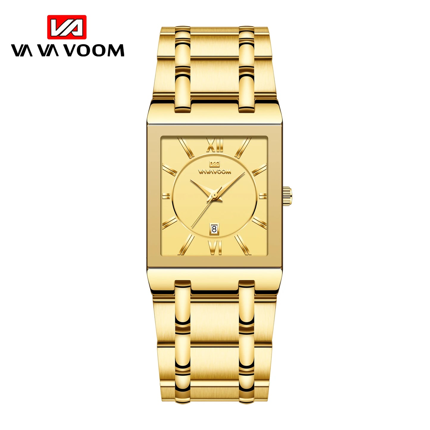 VA VA VOOM Relogio Masculino Watch Men Square Mens Watches Top Brand Luxury Golden Quartz Stainless Steel Waterproof Wrist Watch