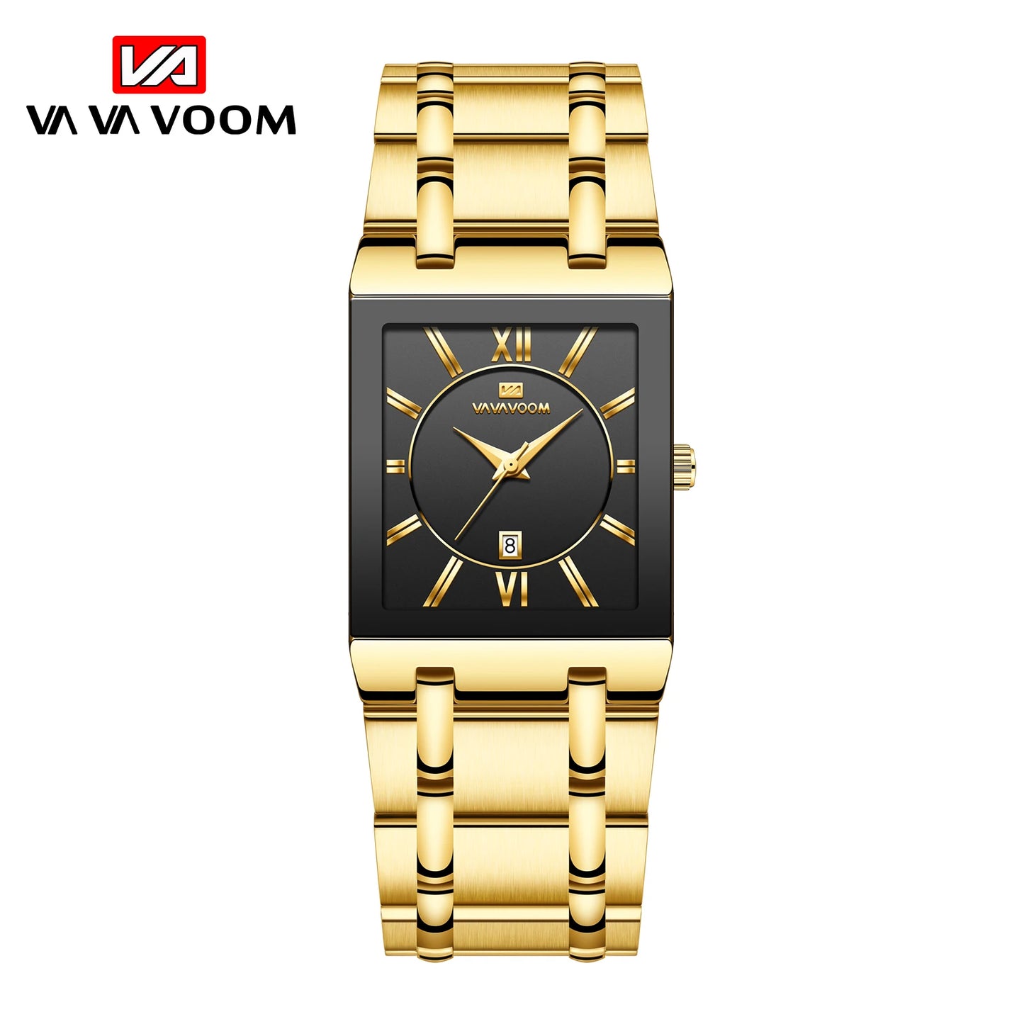 VA VA VOOM Relogio Masculino Watch Men Square Mens Watches Top Brand Luxury Golden Quartz Stainless Steel Waterproof Wrist Watch