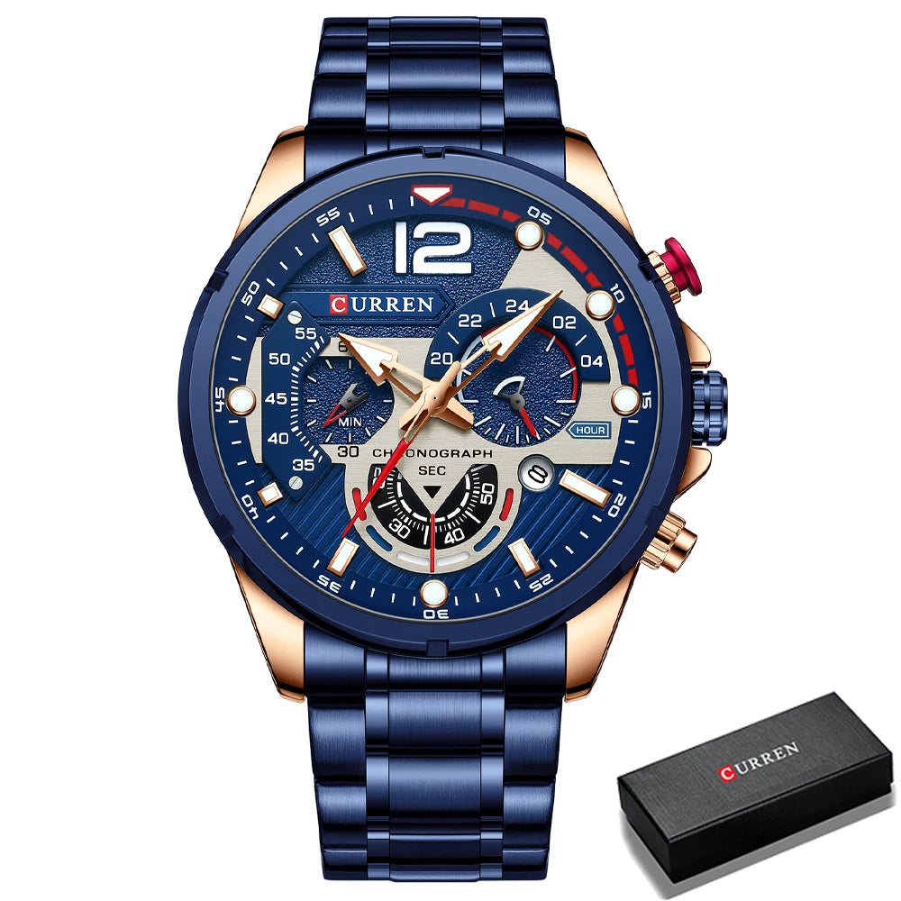 Watches Mens CURREN Top Brand Luxury Casual Steel Quartz Men's Watch Business Clock Male Sport Waterproof Date Chronograph