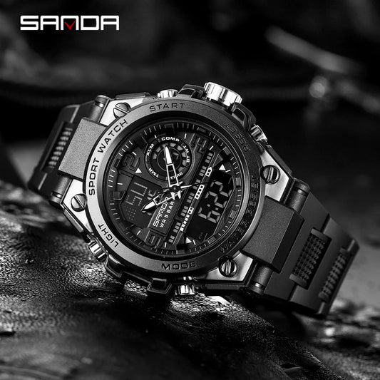 SANDA G Style Men Digital Alarm Watch Military Sports Watches Dual Display Waterproof Electronic Wristwatch Relogio Masculino