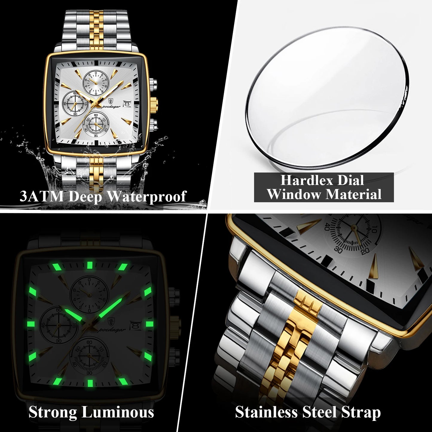 POEDAGAR High Quality Fashion Men Clock Chronograph Waterproof Luminous Date Man Wristwatch Stainless Steel Quartz Men's Watches