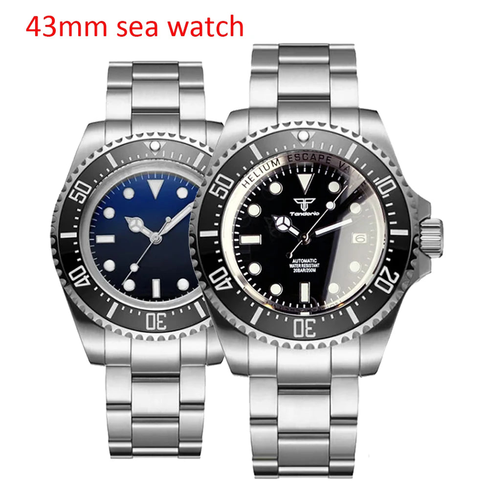 200m Sea Dive Mechanical Watch Men Sapphire Crystal NH35 PT5000 43mm Steel Case 904L Bracelet Glide Lock Ceramic Insert Rejor