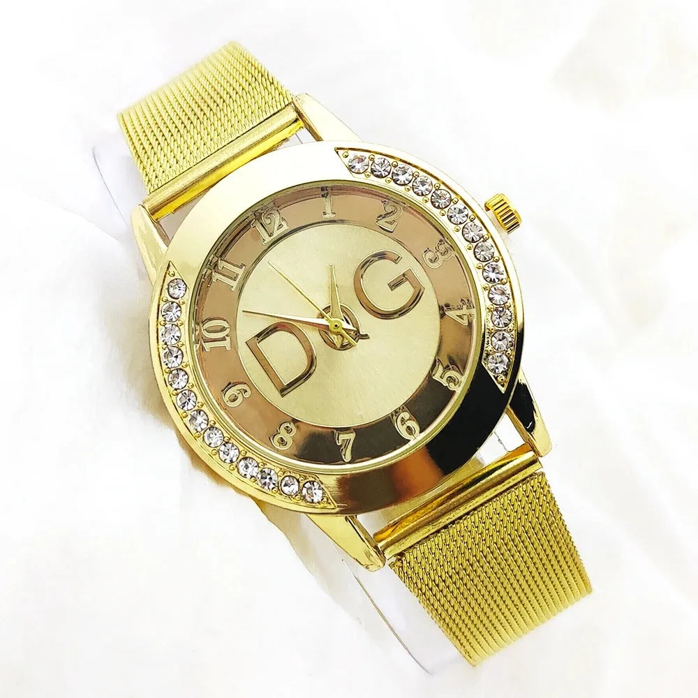 Hot Sale Metal Fashion Watch Women Luxury Brand DQG Crystal Quartz Watch Reloj Mujer Casual Stainless Steel Man Clock