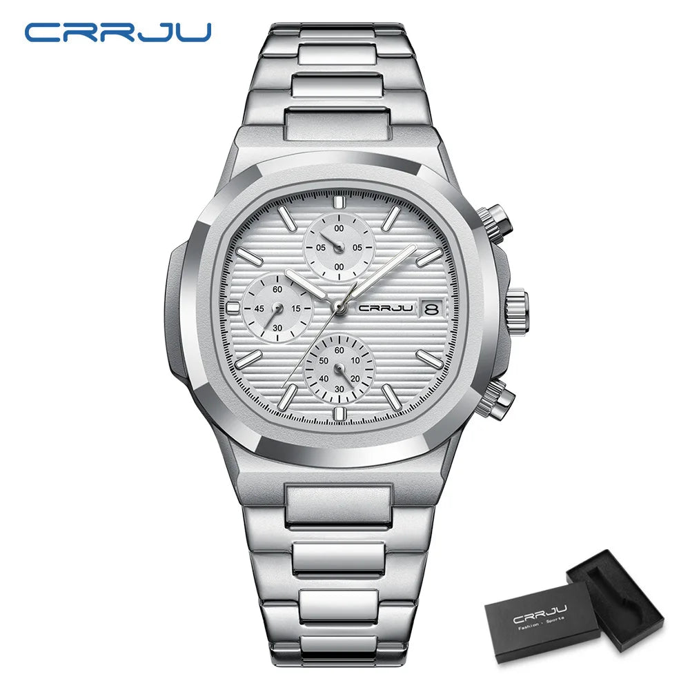 CRRJU Luxury Man Watch Business Waterproof Male Clock Luminous Date Stainless Steel Square Quartz Men Watch reloj hombre 2024