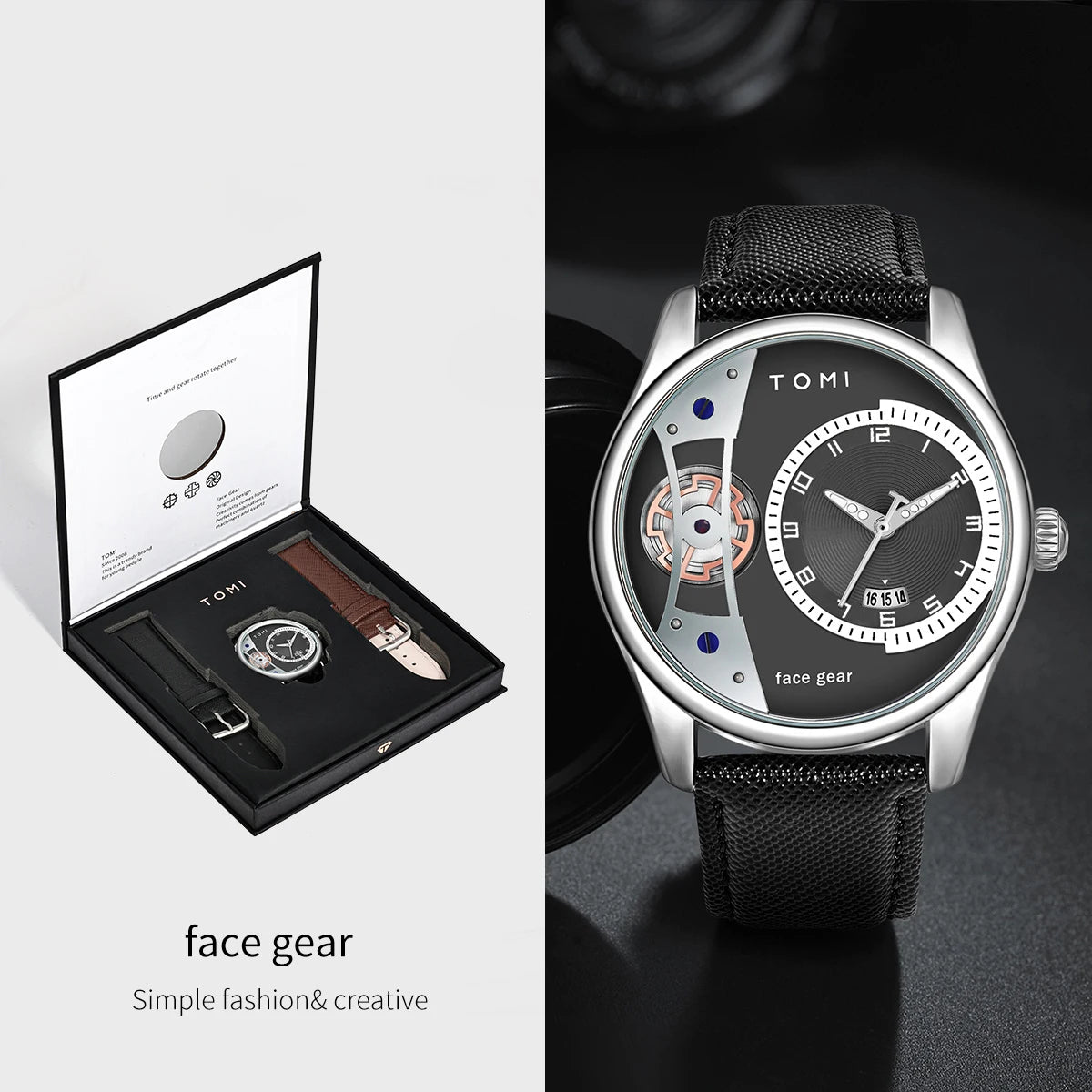 TOMI Set Gift Box for Men's Minimalist Business Quartz Watch Luxury Versatile Double Strap Detachable Watch Festival Gift