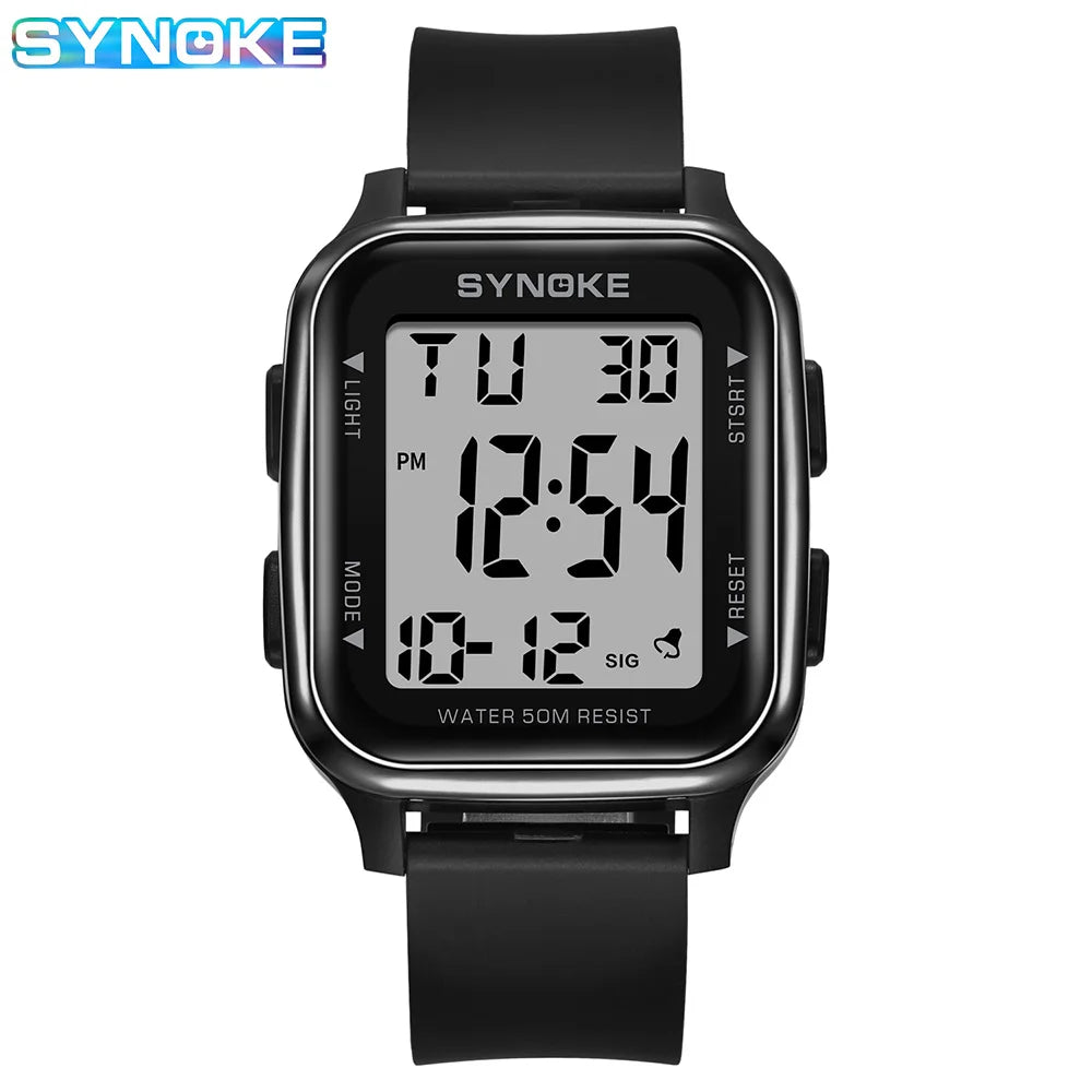 SYNOKE Men Digital Watch Sports Watches Timing Function Alarm Clock Waterproof 50M Digital Watch Military Clock Large Screen