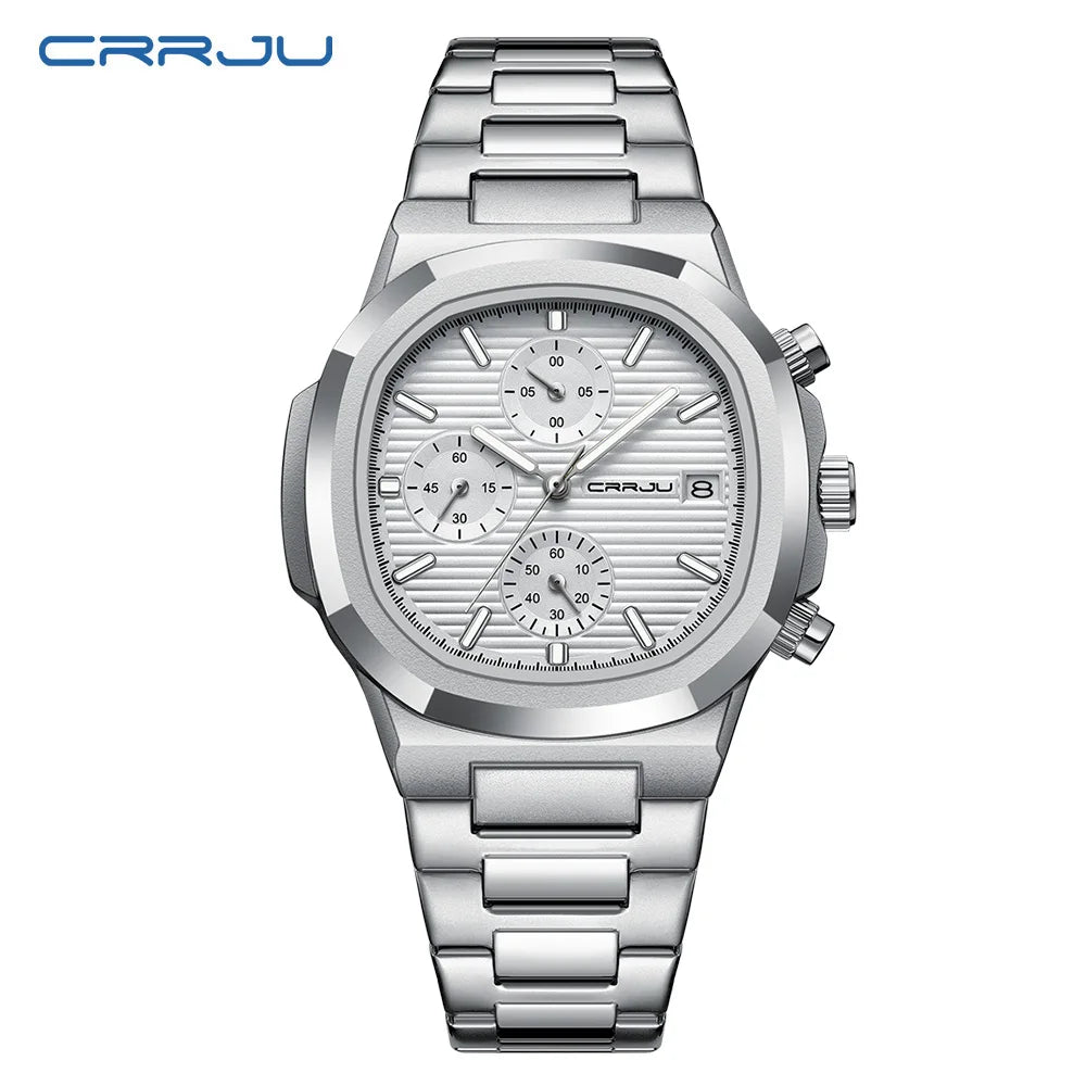 CRRJU Luxury Man Watch Business Waterproof Male Clock Luminous Date Stainless Steel Square Quartz Men Watch reloj hombre 2024