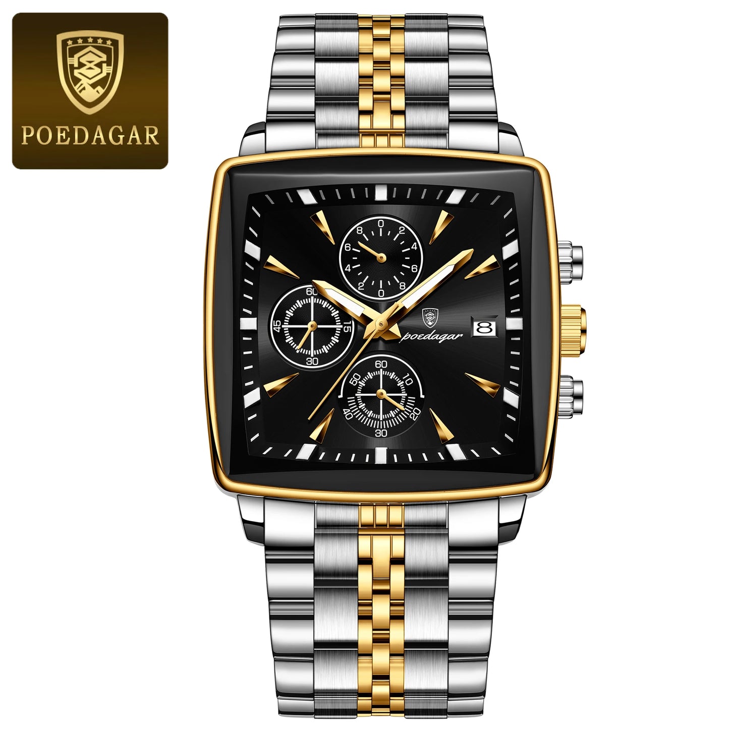 POEDAGAR High Quality Fashion Men Clock Chronograph Waterproof Luminous Date Man Wristwatch Stainless Steel Quartz Men's Watches