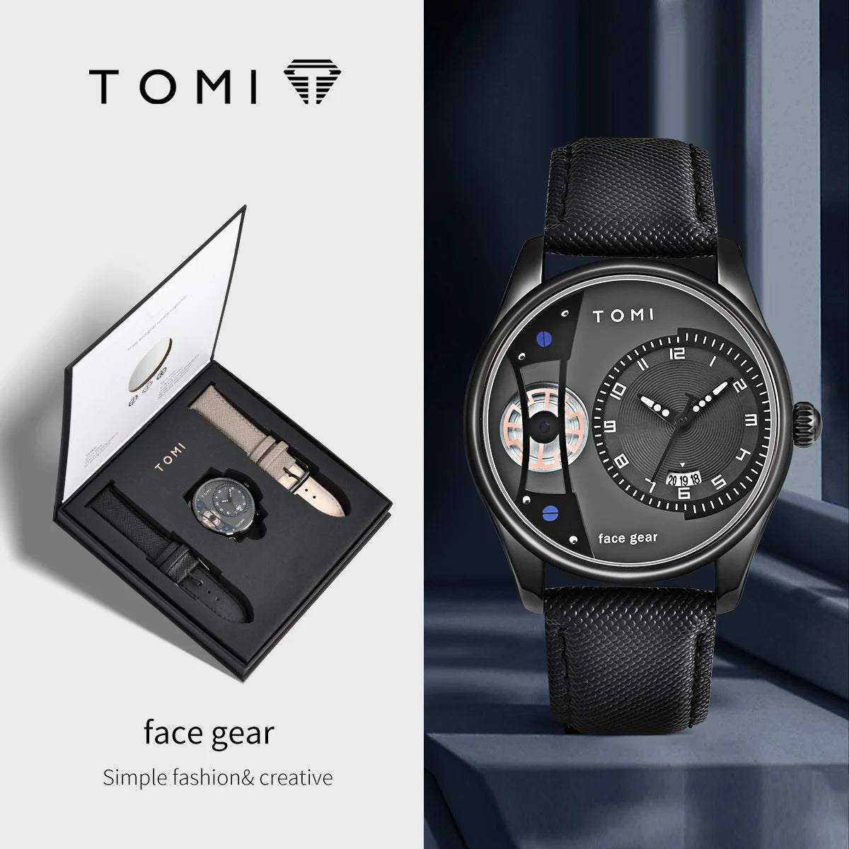 TOMI Set Gift Box for Men's Minimalist Business Quartz Watch Luxury Versatile Double Strap Detachable Watch Festival Gift