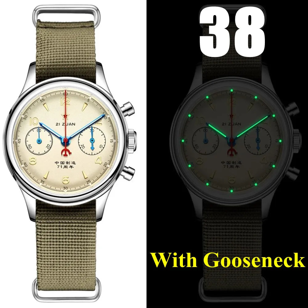 RED STAR 40mm 38mm 1963 Chronograph Men Mechanical Watches Sapphire with seagull ST1901 Movement With Gooseneck Mens Watch