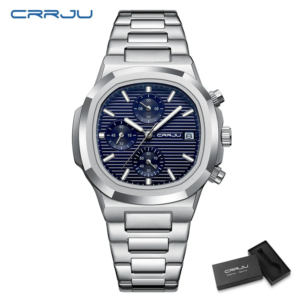 CRRJU Luxury Man Watch Business Waterproof Male Clock Luminous Date Stainless Steel Square Quartz Men Watch reloj hombre 2024