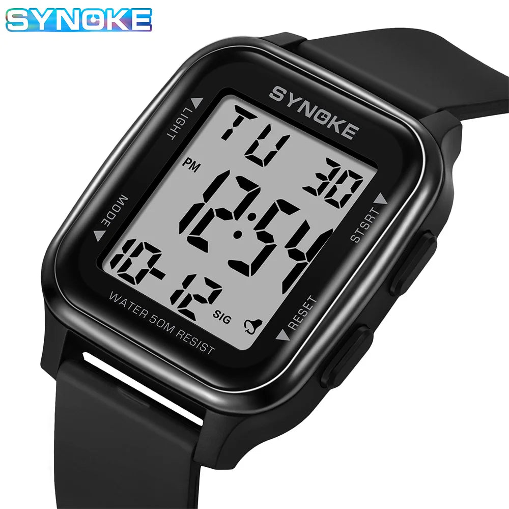 SYNOKE Men Digital Watch Sports Watches Timing Function Alarm Clock Waterproof 50M Digital Watch Military Clock Large Screen