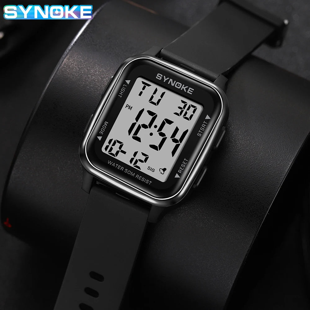 SYNOKE Men Digital Watch Sports Watches Timing Function Alarm Clock Waterproof 50M Digital Watch Military Clock Large Screen