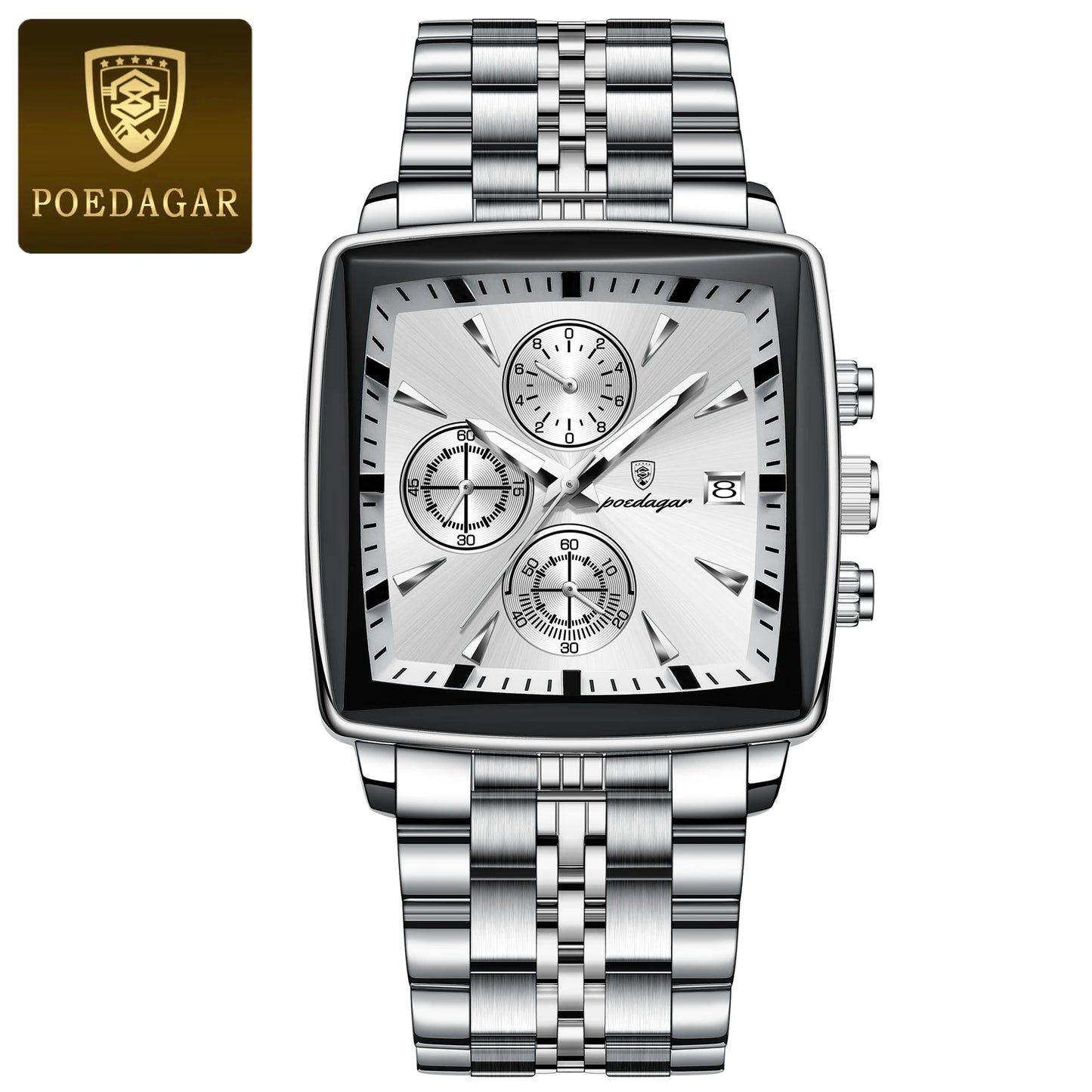 POEDAGAR High Quality Fashion Men Clock Chronograph Waterproof Luminous Date Man Wristwatch Stainless Steel Quartz Men's Watches