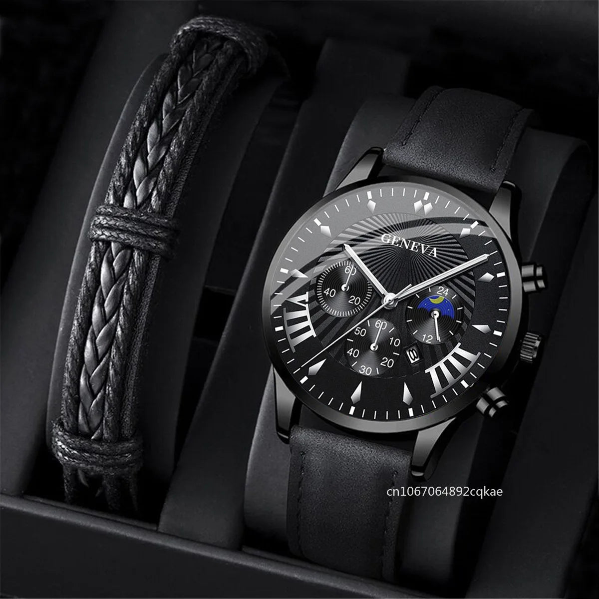 2PCS Set Fashion Mens Sports Watches Man Business Leather Bracelet Quartz Watch Luxury Men Casual Calendar Clock Reloj Hombre