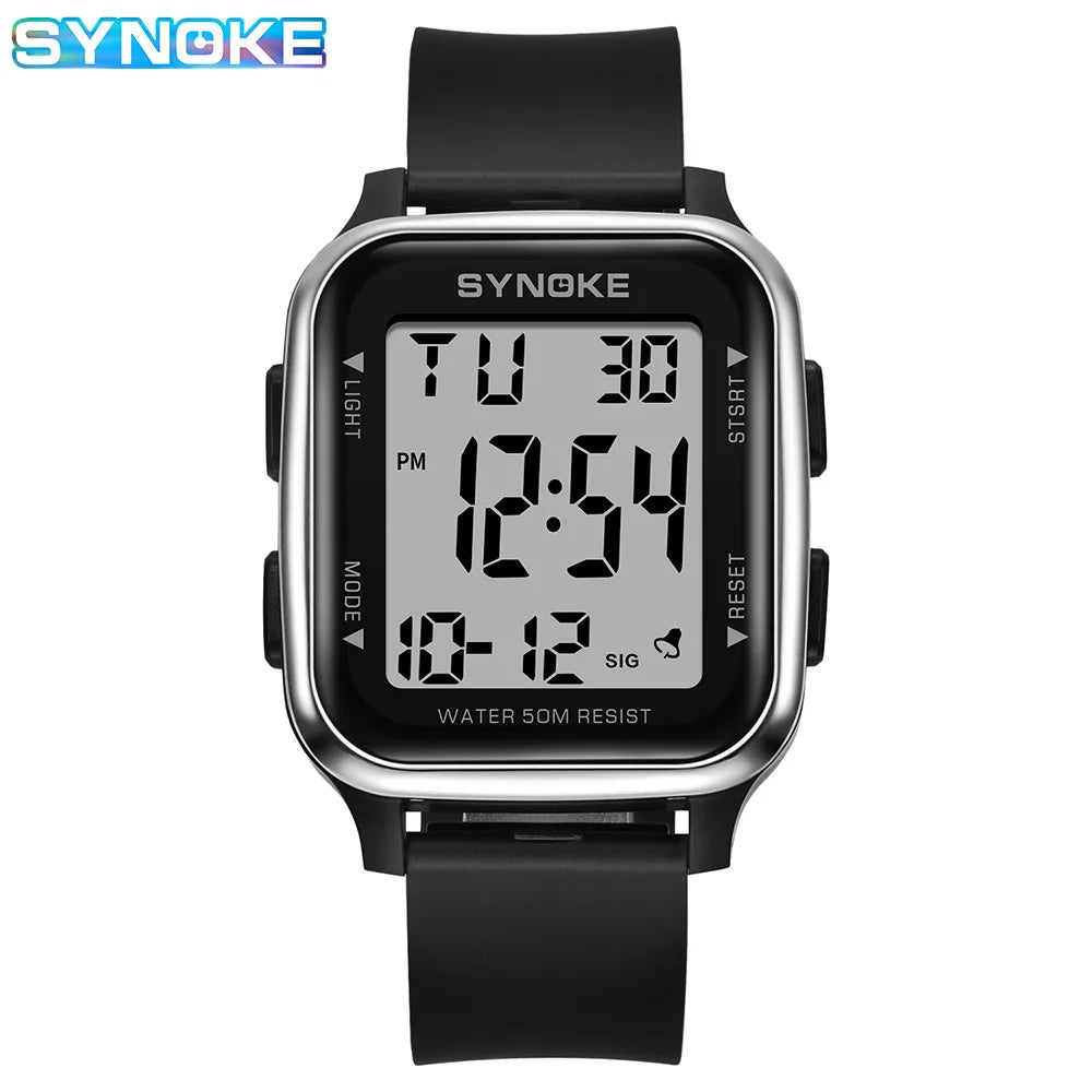 SYNOKE Men Digital Watch Sports Watches Timing Function Alarm Clock Waterproof 50M Digital Watch Military Clock Large Screen