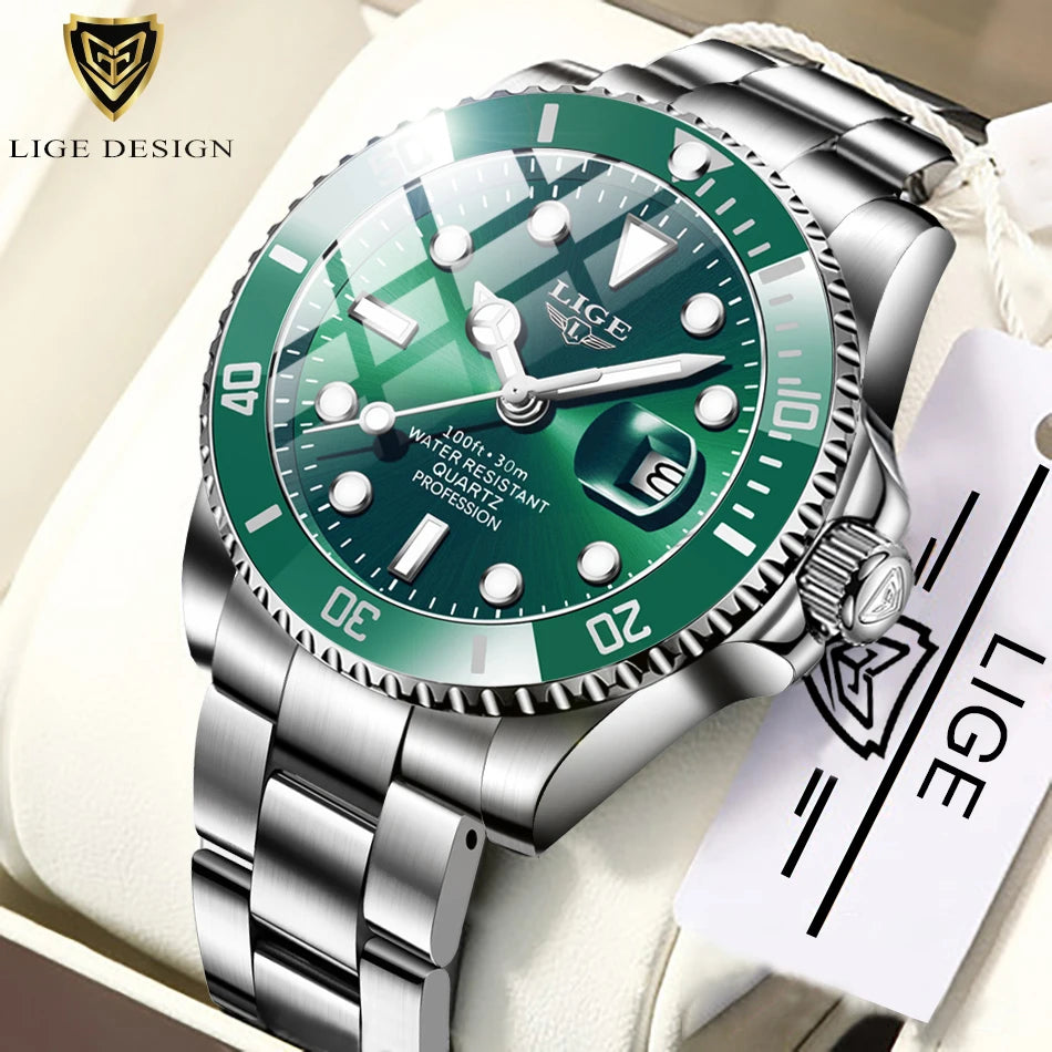 LIGE Top Brand Luxury Fashion Diver Watch Men 30ATM Waterproof Date Clock Sport Watches Mens Quartz Wristwatch Relogio Masculino