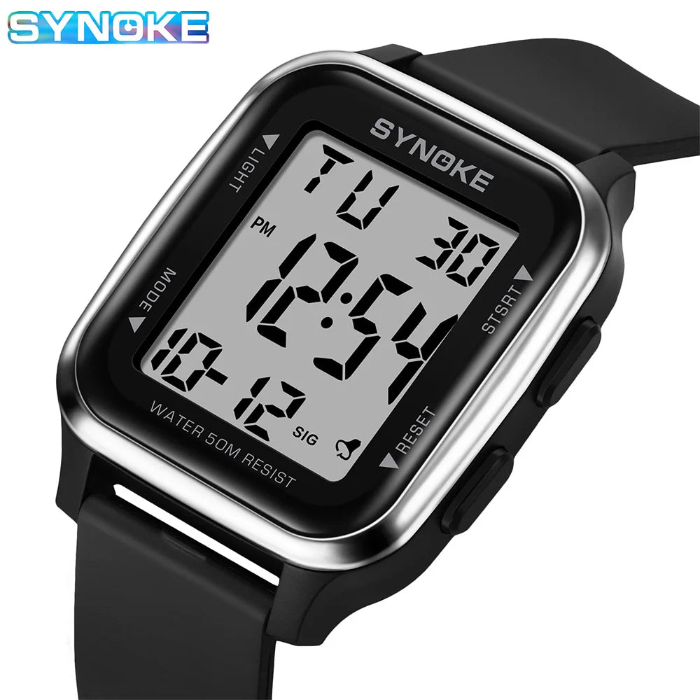 SYNOKE Men Digital Watch Sports Watches Timing Function Alarm Clock Waterproof 50M Digital Watch Military Clock Large Screen