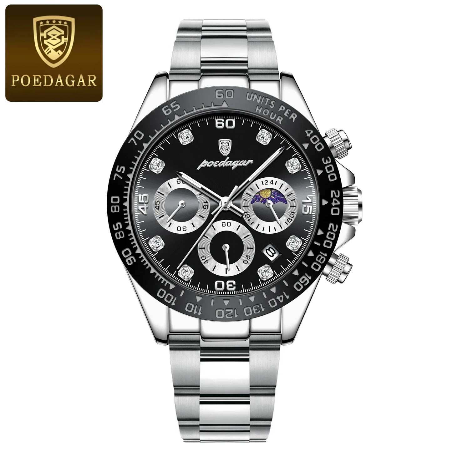 POEDAGAR Luxury Watch For Men High Quality Luminous Waterproof Chronograph Men's Watch Stainless Steel Men Quartz Watches Reloj