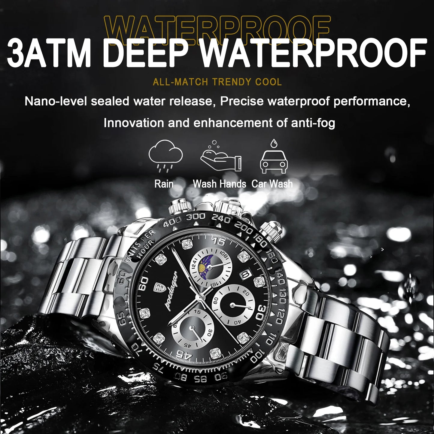 POEDAGAR Luxury Watch For Men High Quality Luminous Waterproof Chronograph Men's Watch Stainless Steel Men Quartz Watches Reloj