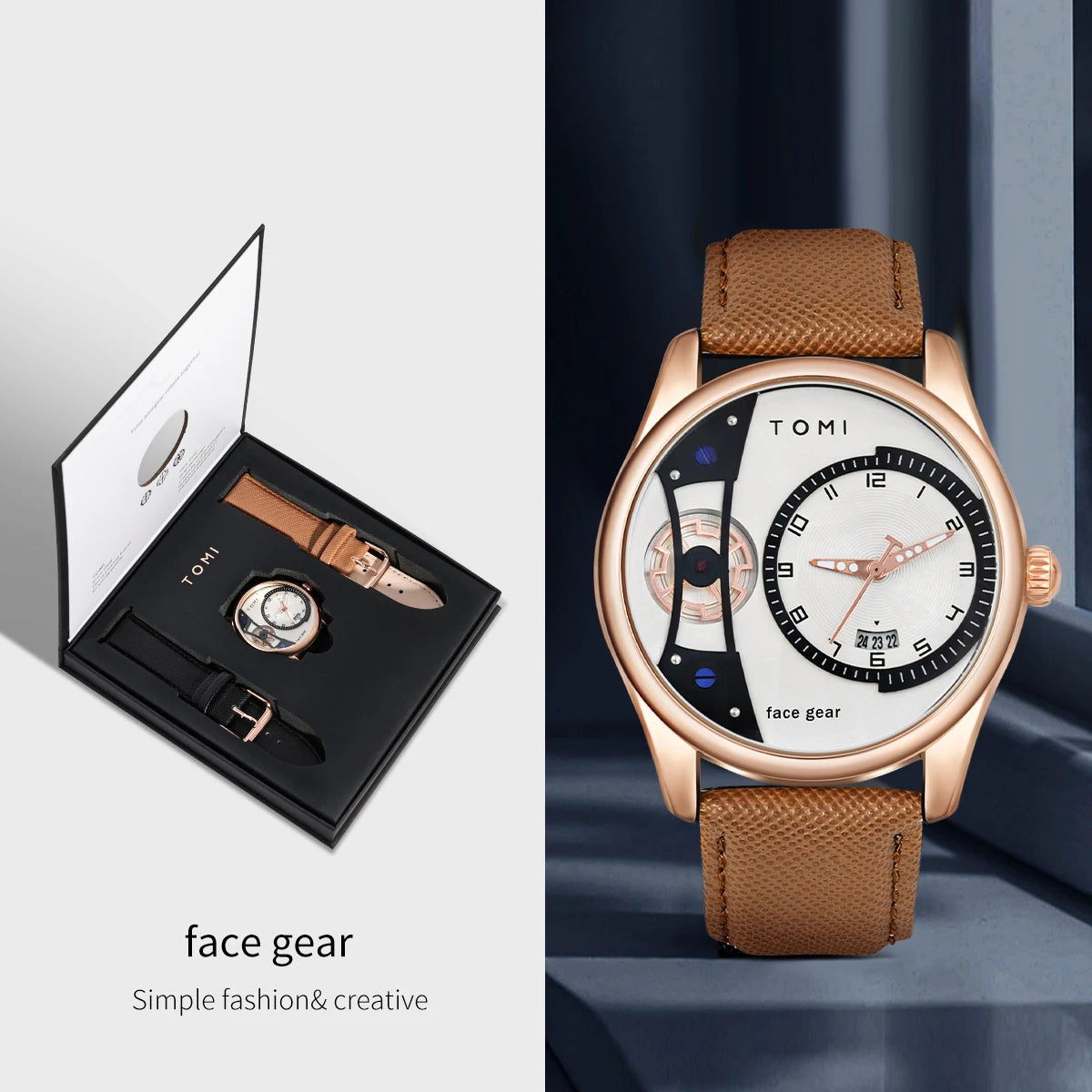 TOMI Set Gift Box for Men's Minimalist Business Quartz Watch Luxury Versatile Double Strap Detachable Watch Festival Gift