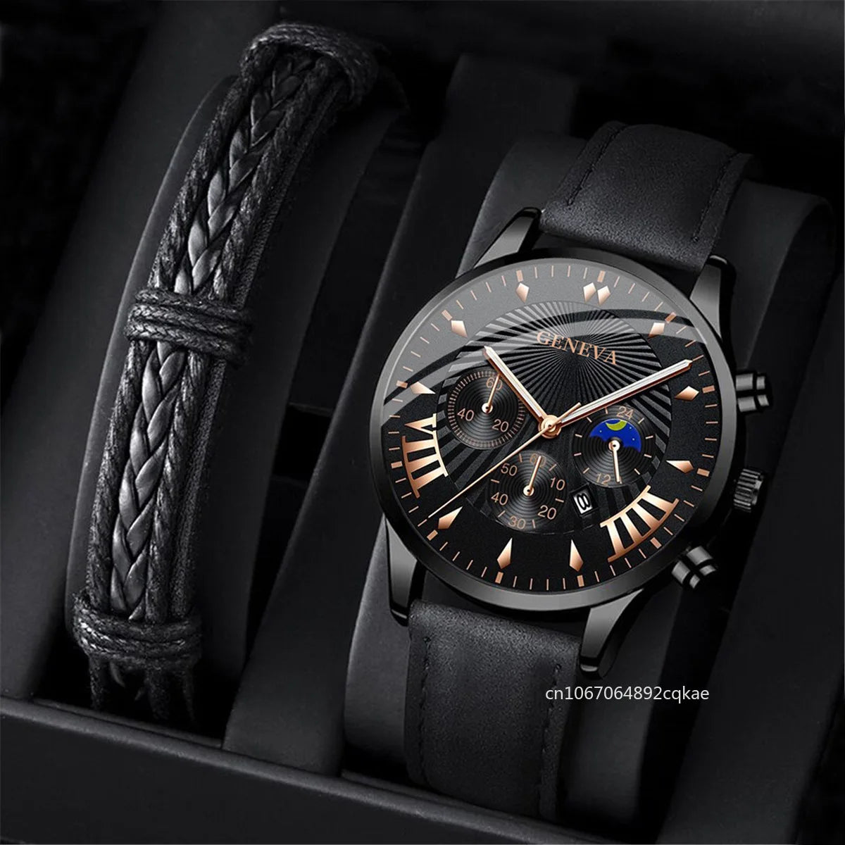 2PCS Set Fashion Mens Sports Watches Man Business Leather Bracelet Quartz Watch Luxury Men Casual Calendar Clock Reloj Hombre