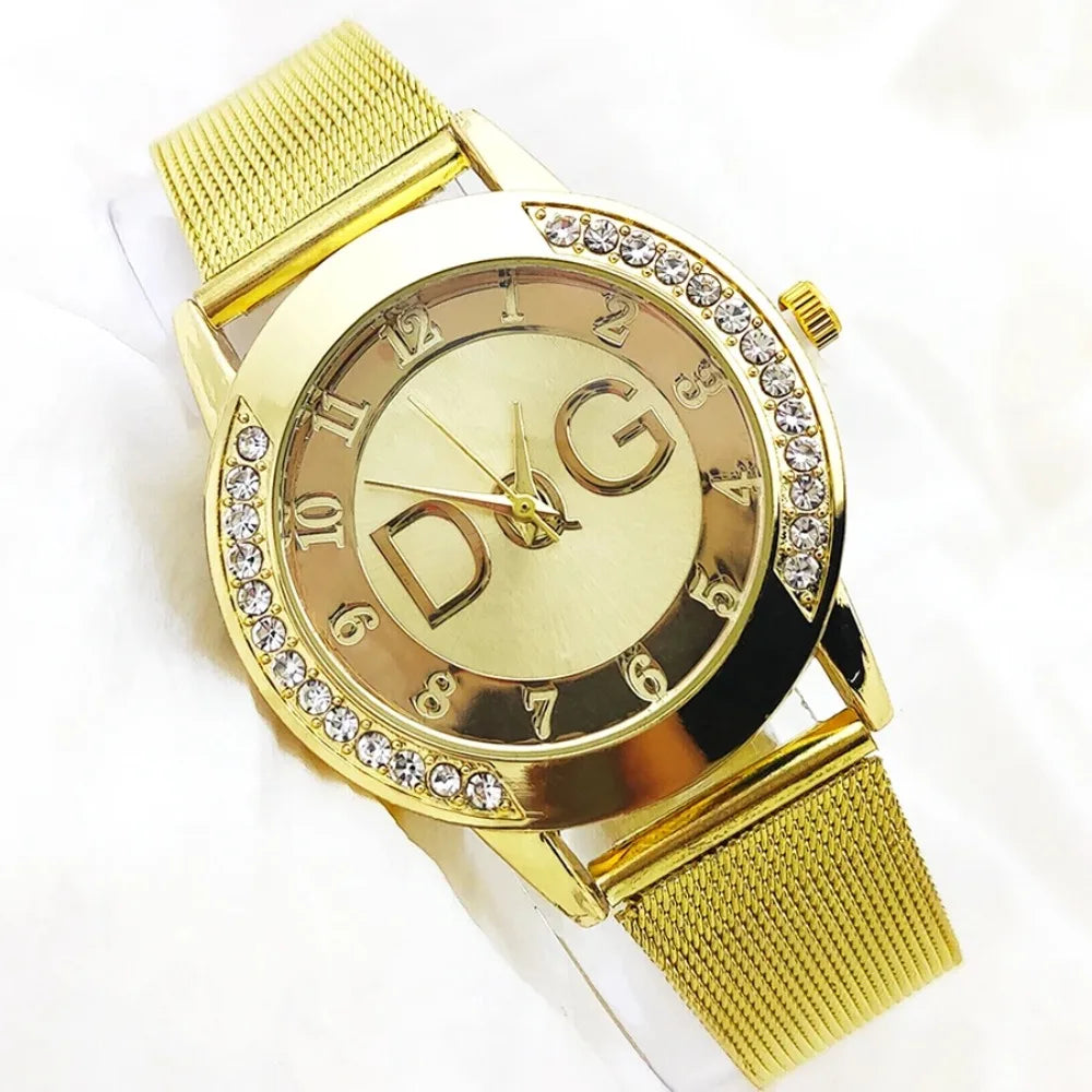 Hot Sale Metal Fashion Watch Women Luxury Brand DQG Crystal Quartz Watch Reloj Mujer Casual Stainless Steel Man Clock